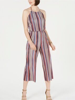 19 Cooper striped colorful jumpsuit with halter tie neck size small NWOT